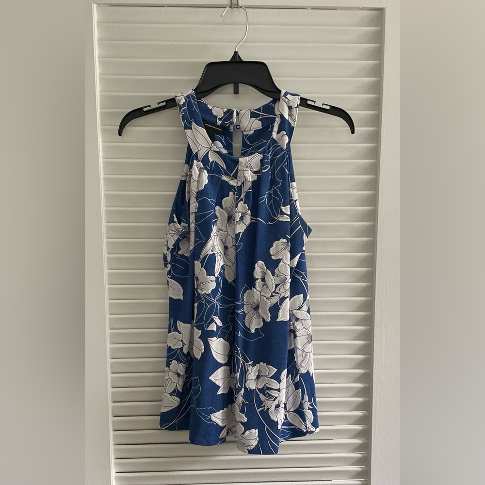 INC International Concepts Blue and White Ruffled Tank Top